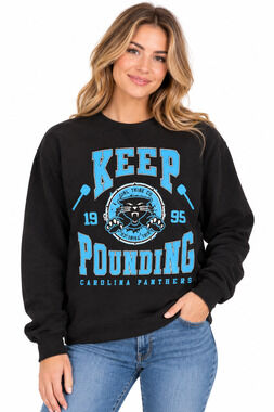 Carolina Panthers Keep Pounding 1995 Girl Tribe Co Black Crewneck Sweatshirt S